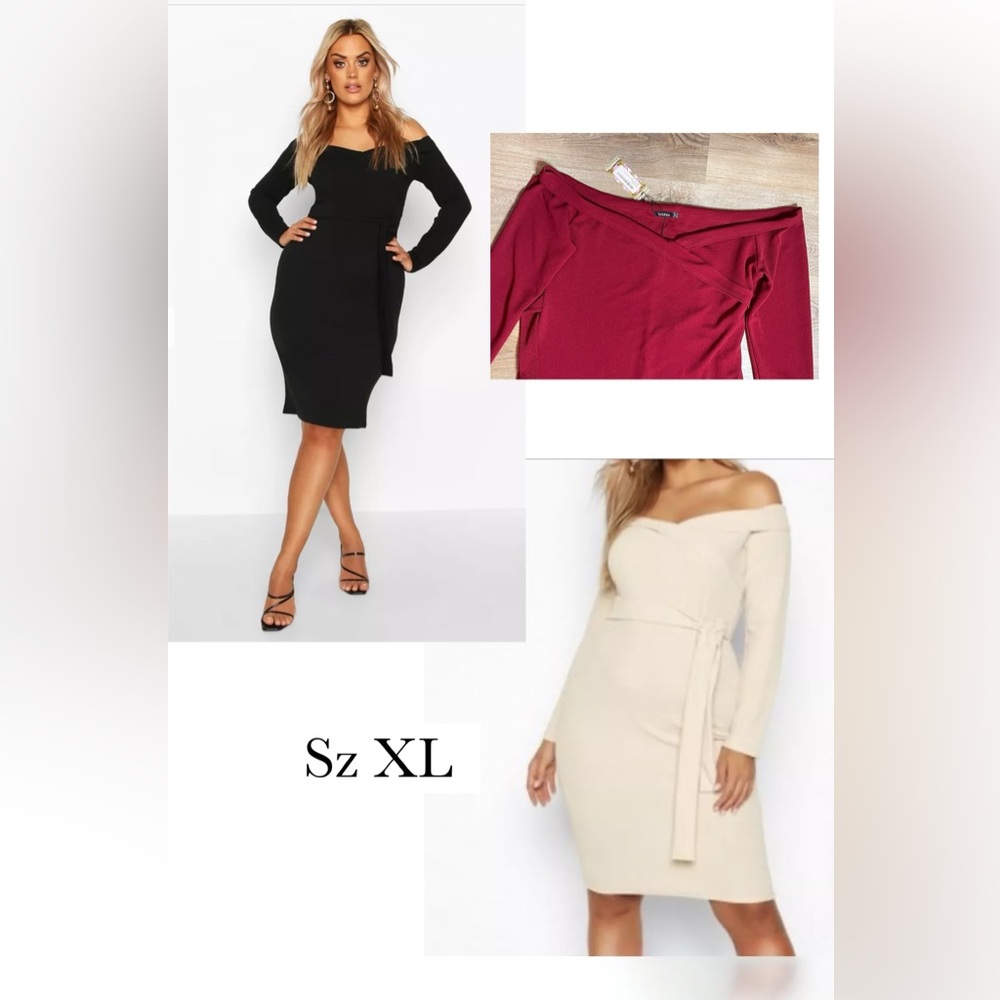 NWT Boohoo Plus Wrap Tie Belt Dress Wine XL